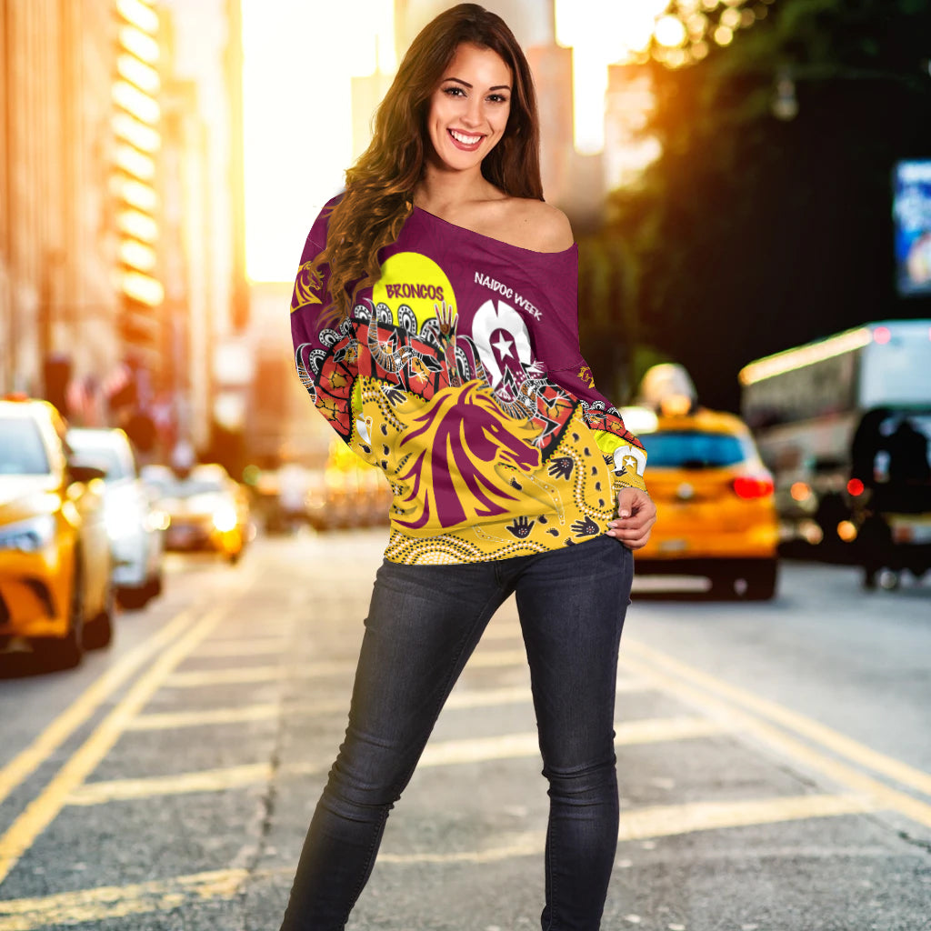 Brisbane Broncos Off Shoulder Sweater NAIDOC Week - Aboriginal and Torres Strait Islander LT4 - Vibe Hoodie