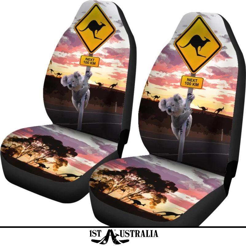 koala-car-seat-covers-kangaroo-sign-sunset-landscape-art