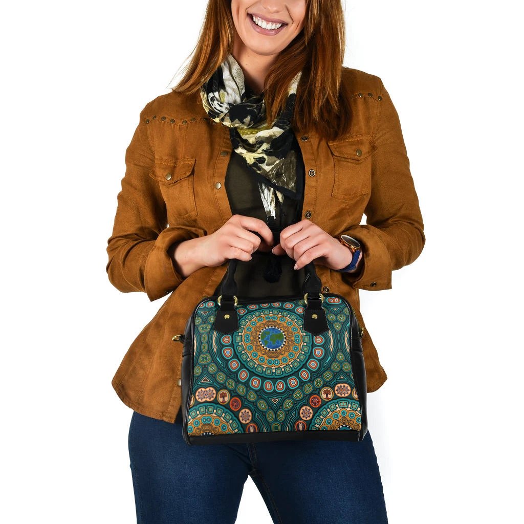 Shoulder Handbag - Aboriginal Green Dot Painting With Earth - Vibe Hoodie