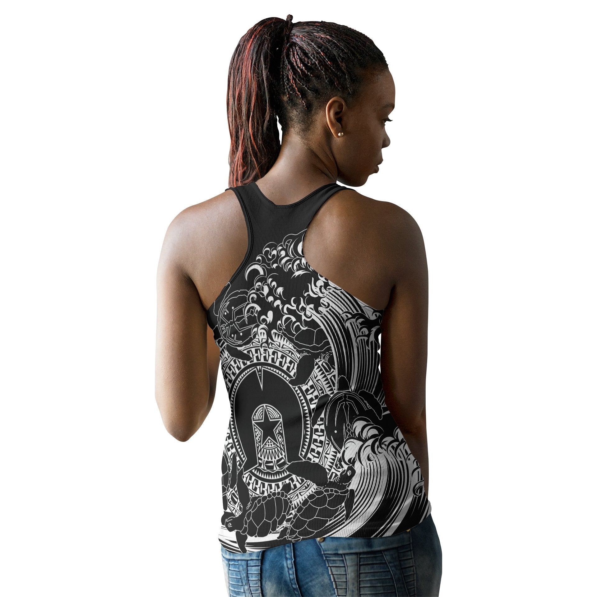 Aboriginal Women's Racerback Tank, Torres Strait Islands in Wave (Black) - Vibe Hoodie