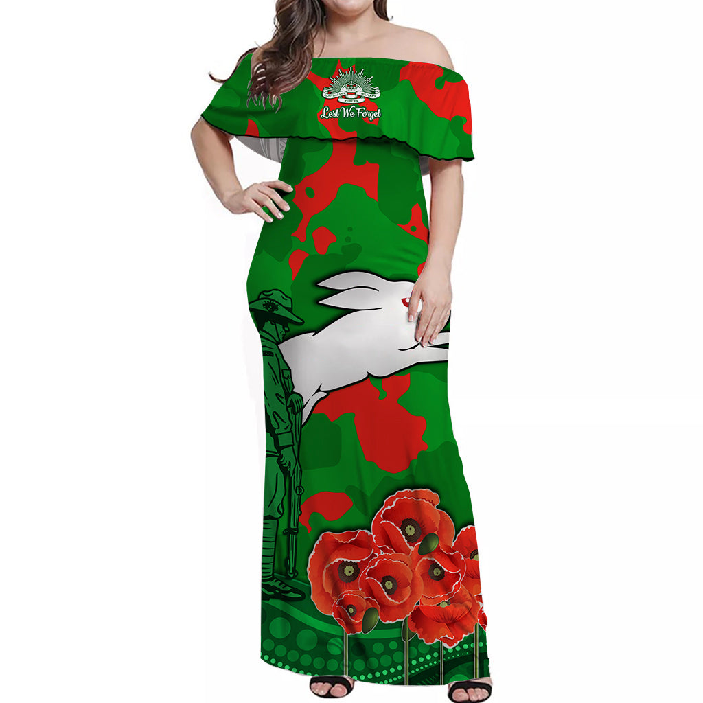 rabbitohs-anzac-day-off-shoulder-long-dress-south-sydney-camouflage-mix-aboriginal