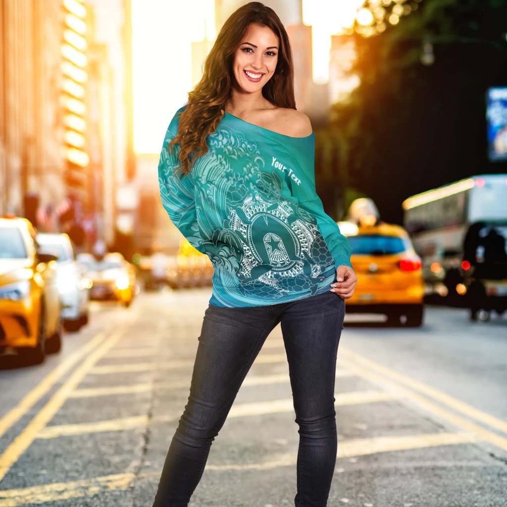 [Custom]Aboriginal Women's Off Shoulder Sweater, Torres Strait Islands in Wave - Vibe Hoodie
