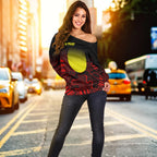 (Custom Text) Aboriginal Women's Off Shoulder Sweater - Indigenous Flag Grunge Style - Vibe Hoodie