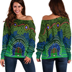 Torres Strait Women's Off Shoulder Sweater - Dhari And Dot Patterns - Vibe Hoodie