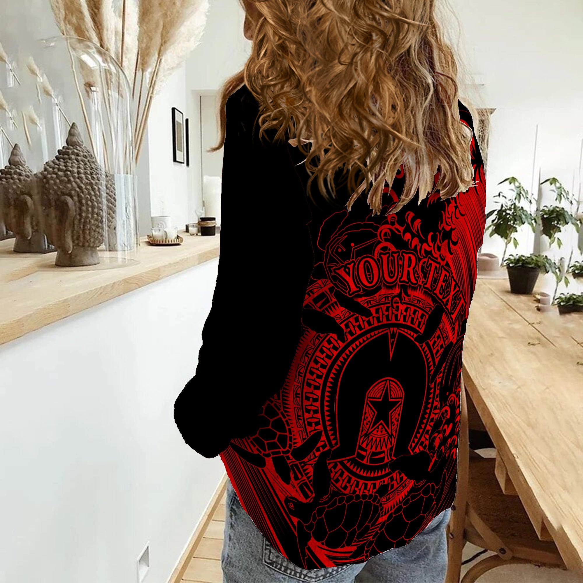 custom-personalised-aboriginal-torres-strait-islands-in-wave-red-women-casual-shirt