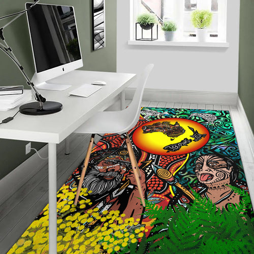 Australia Aboriginal Kangaroo Combine New Zealand Maori Kiwi Bird Area Rug - LT2