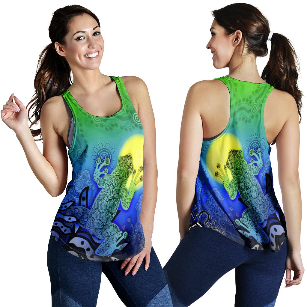 Aboriginal Women's Racerback Tank - Indigenous Frog (Blue) - Vibe Hoodie