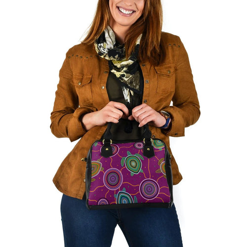 Shoulder HandBag - Aboriginal Turtle Purple Australia Dot Patterns  BN17v - Vibe Hoodie
