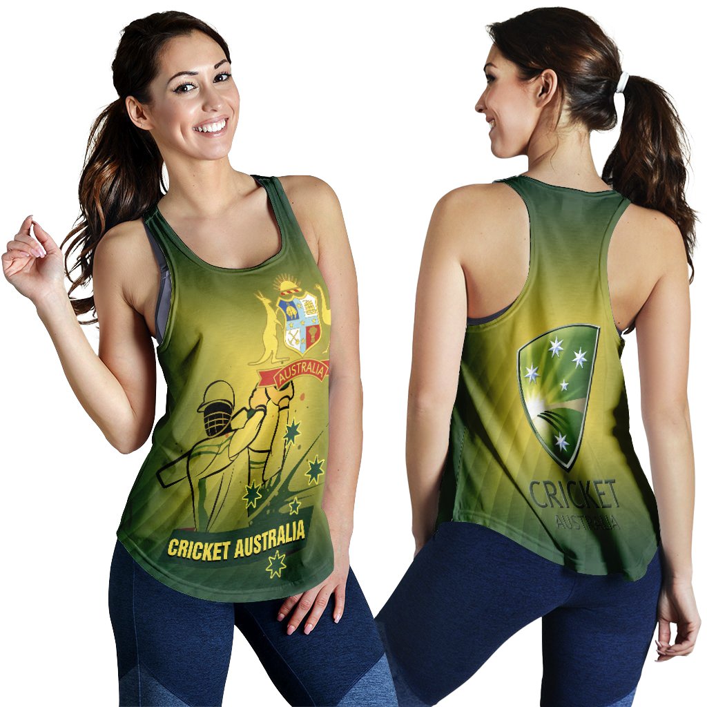 Cricket Women's Racerback Tank - Australian Cricket National Color - Vibe Hoodie