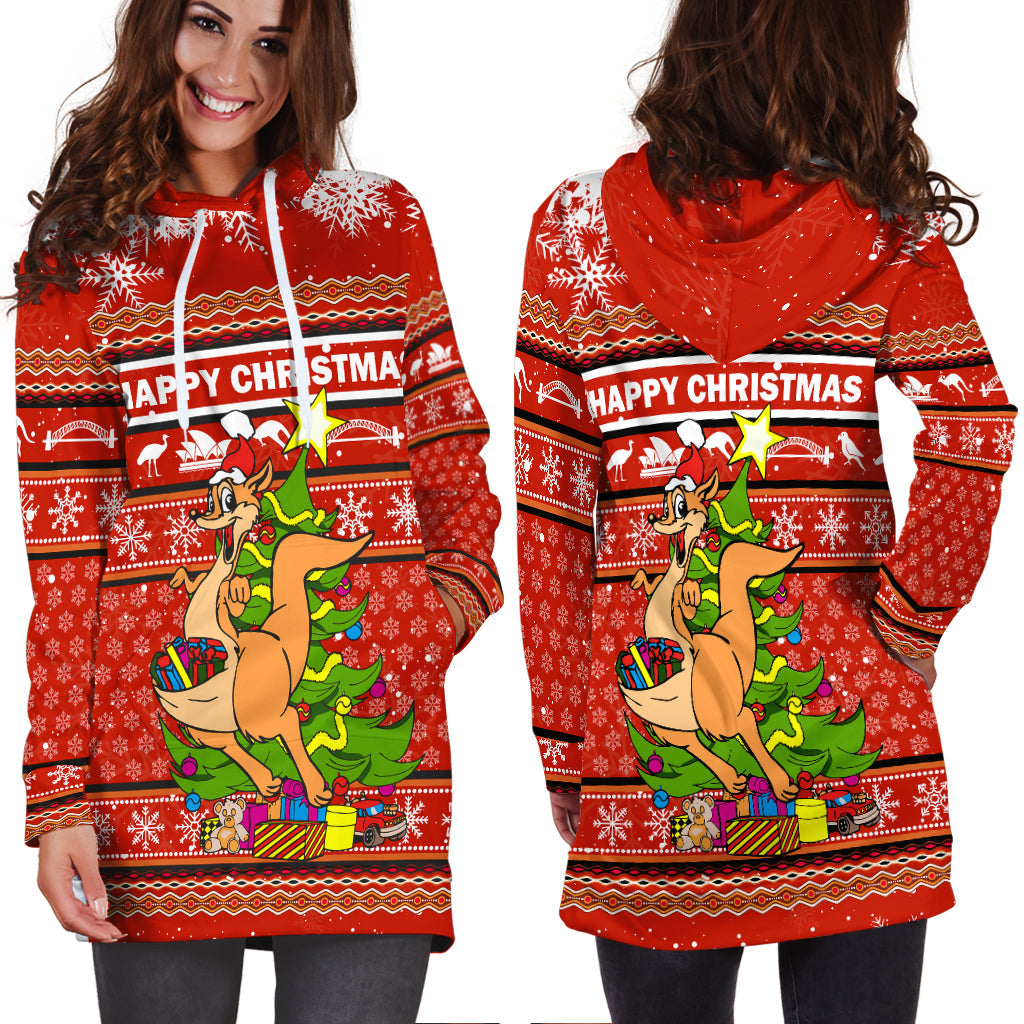 Australia Christmas Kangaroo Aboriginal Pattern Hoodie Dress - LT2