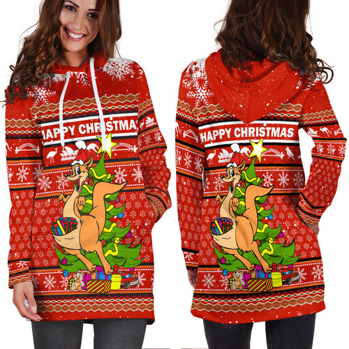Australia Christmas Kangaroo Aboriginal Pattern Hoodie Dress - LT2