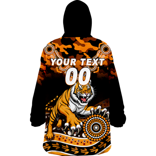 (Custom Personalised ) Tigers Rugby ANZAC Day Camouflage Indigenous Art Wearable Blanket Hoodie - LT12