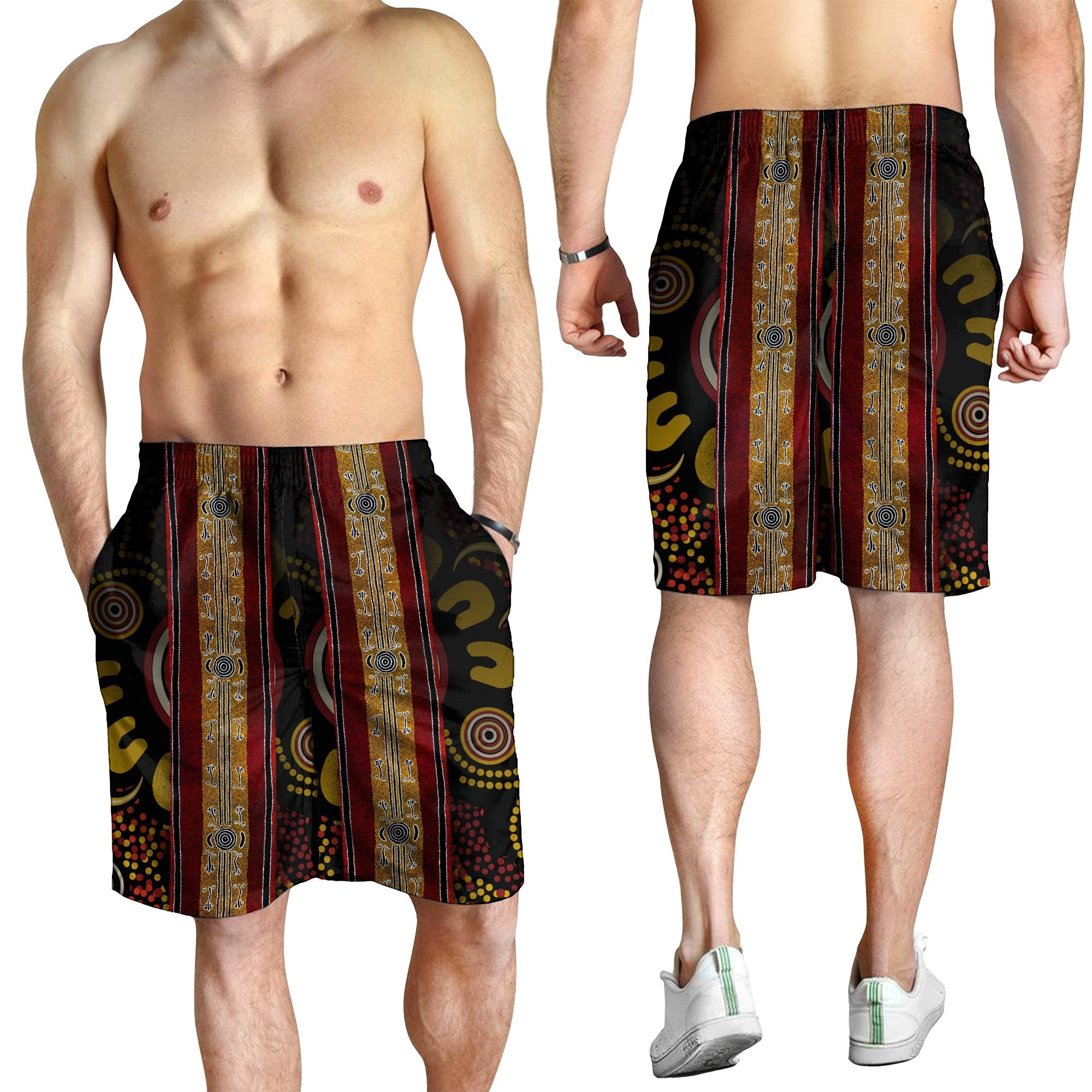 men-short-aboriginal-dot-panting-art-stripe-lines