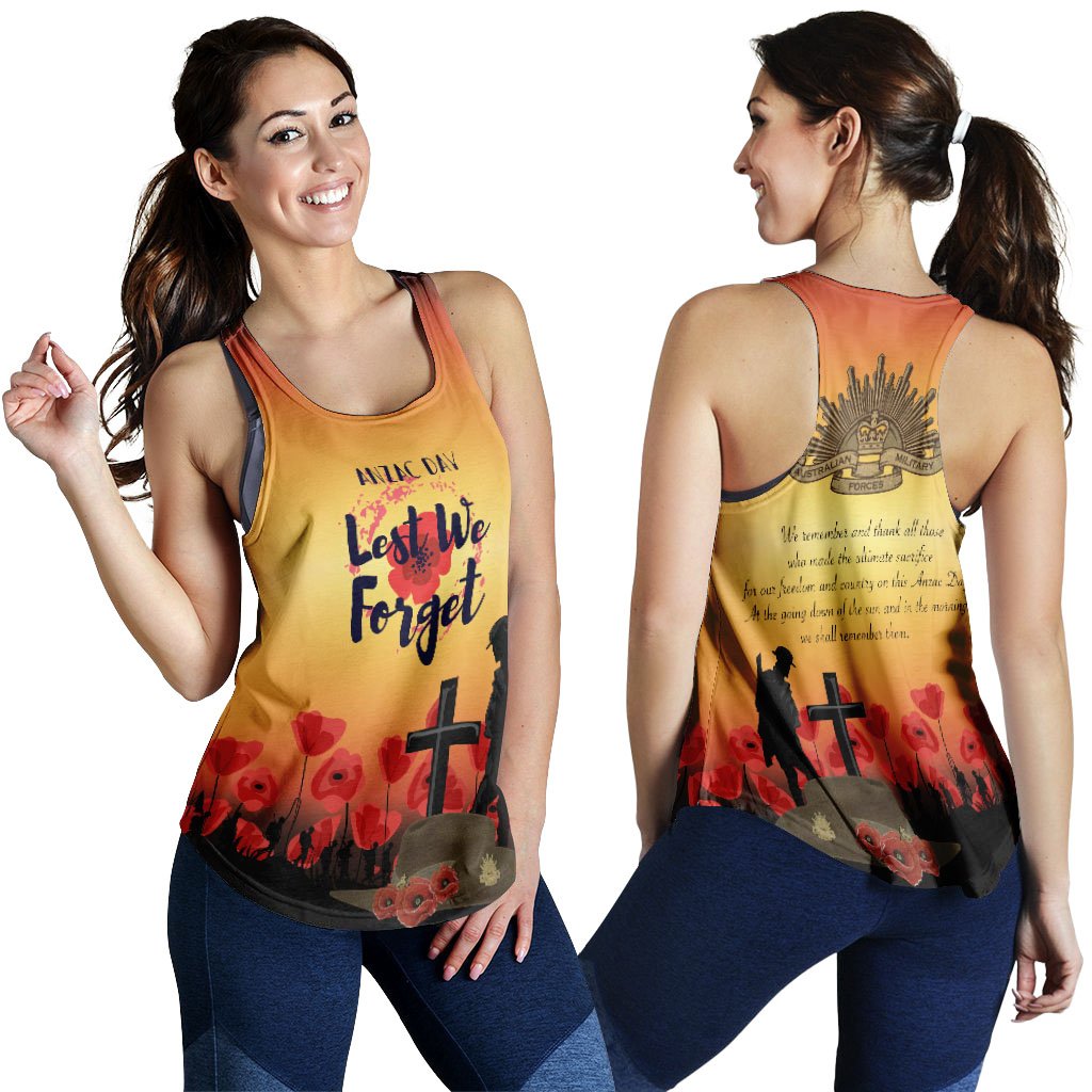 Anzac Day Woman's Racerback Tank - Lest We Forget - Vibe Hoodie