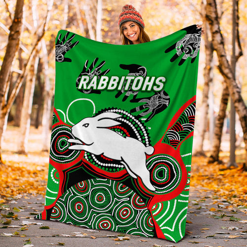 Rabbitohs Rugby Aboriginal Art Blanket - LT12