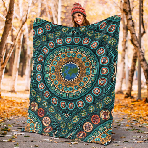 premium-blanket-aboriginal-green-dot-painting-with-earth