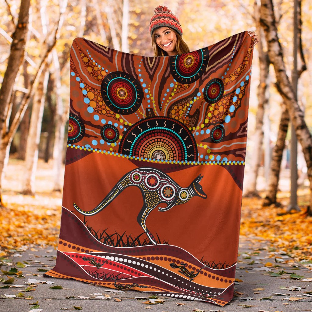 aboriginal-premium-blanket-kangaroo-with-dot-painting