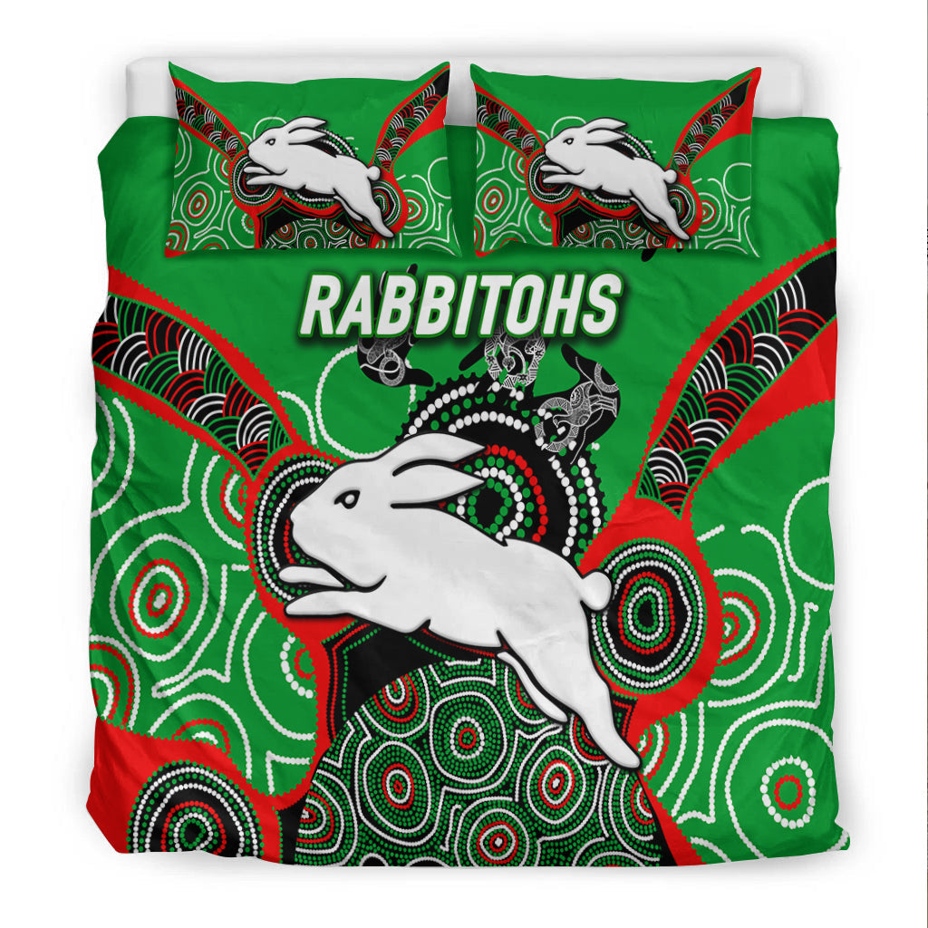 Rabbitohs Rugby Aboriginal Art Bedding Set - LT12