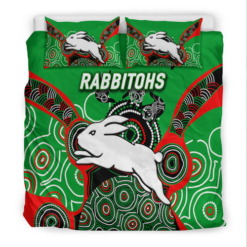 Rabbitohs Rugby Aboriginal Art Bedding Set - LT12