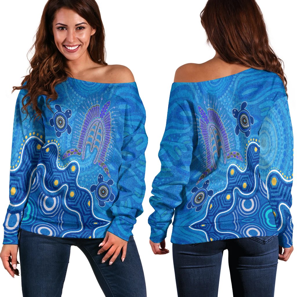 Torres Strait Women's Off Shoulder - Dhari And Turtle - Vibe Hoodie