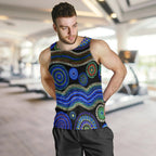 men-tank-top-aboriginal-dot-unique-style-blue