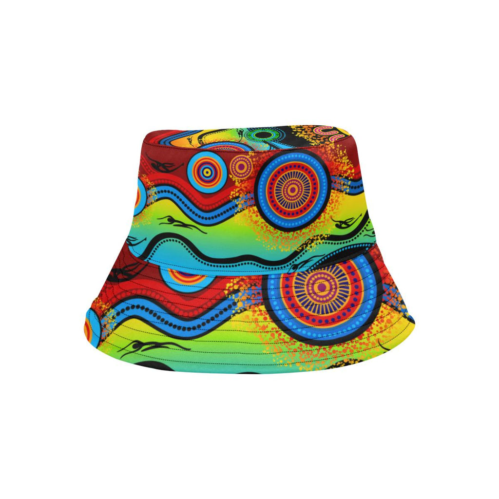 aboriginal-bucket-hat-dot-painting-indigenous-circle-patterns-blue-dream-all-over-print-bucket-hat