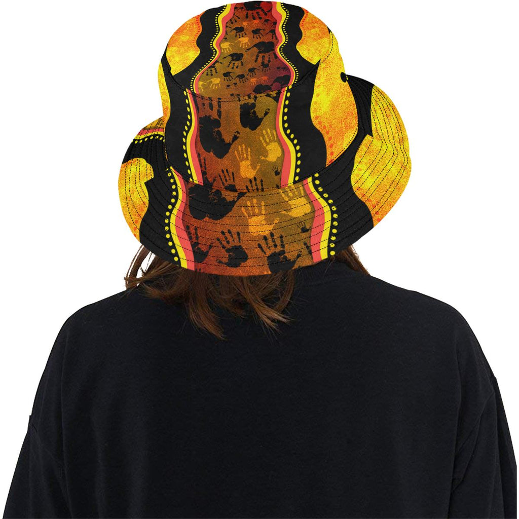 bucket-hat-aboriginal-rock-painting-hand-art-golden-style-all-over-print-bucket-hat