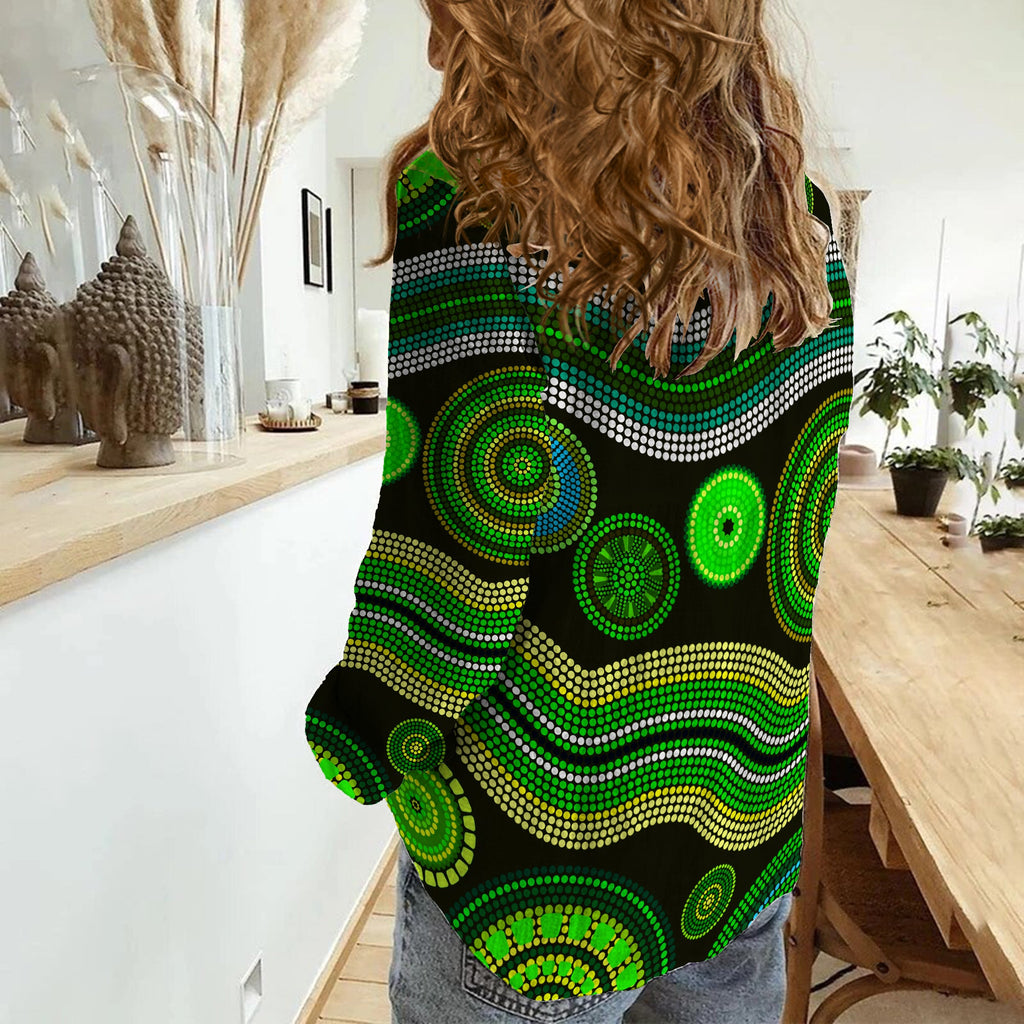 women-casual-shirt-aboriginal-dot-unique-style-green