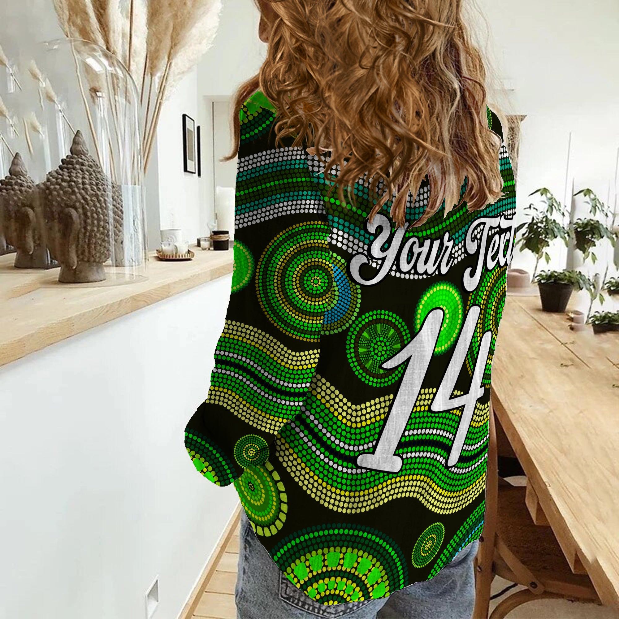 custom-text-and-number-women-casual-shirt-aboriginal-dot-unique-style-green