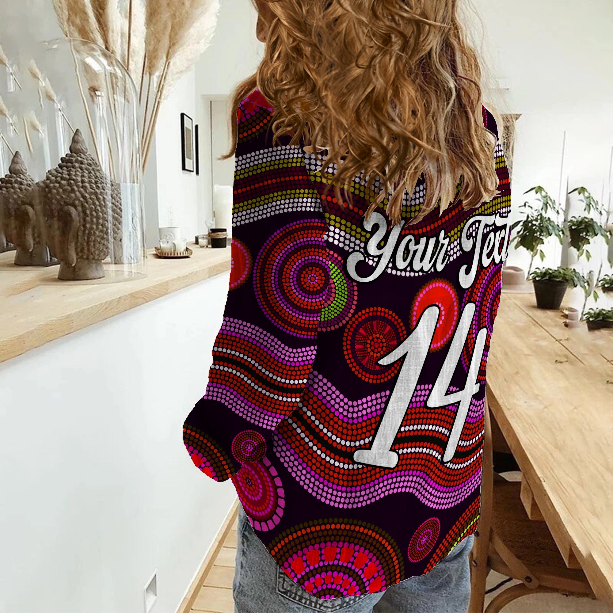 custom-text-and-number-women-casual-shirt-aboriginal-dot-unique-style-pink