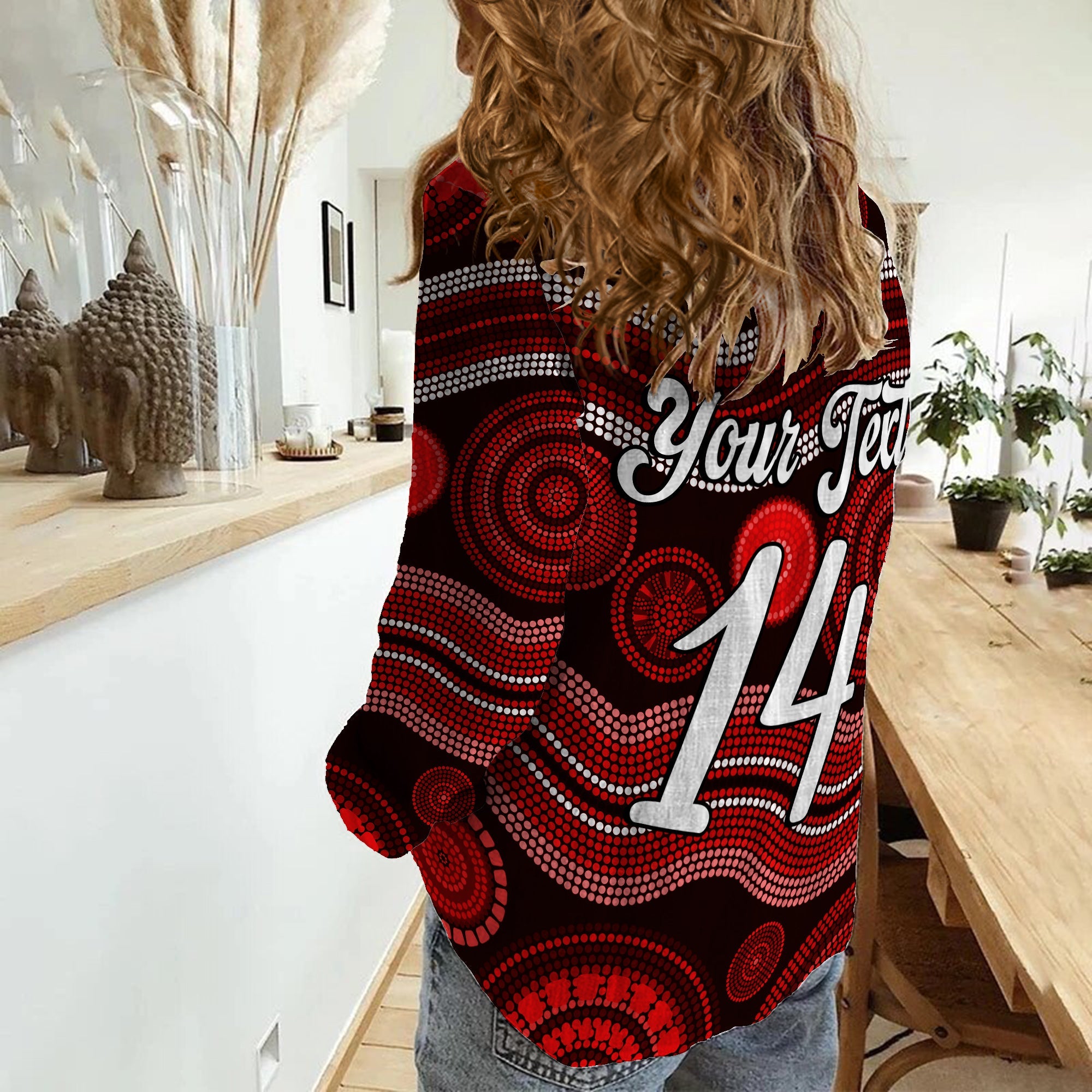 custom-text-and-number-women-casual-shirt-aboriginal-dot-unique-style-red