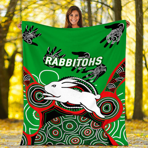 Rabbitohs Rugby Aboriginal Art Blanket - LT12