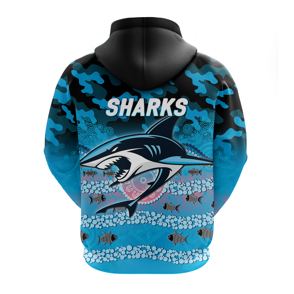 Sharks Rugby ANZAC Day Camouflage Indigenous Art Hoodie - LT12