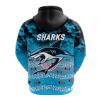 Sharks Rugby ANZAC Day Camouflage Indigenous Art Hoodie - LT12