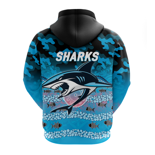 Sharks Rugby ANZAC Day Camouflage Indigenous Art Hoodie - LT12