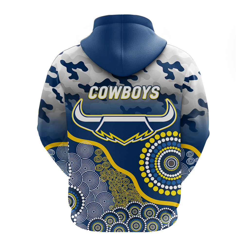 Cowboys Rugby ANZAC Day Camouflage Indigenous Art Hoodie - LT12