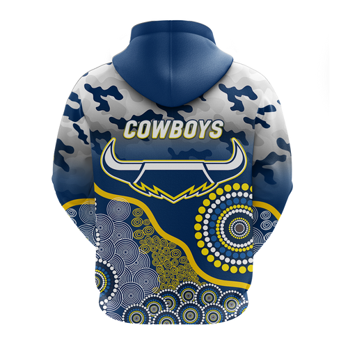 Cowboys Rugby ANZAC Day Camouflage Indigenous Art Hoodie - LT12