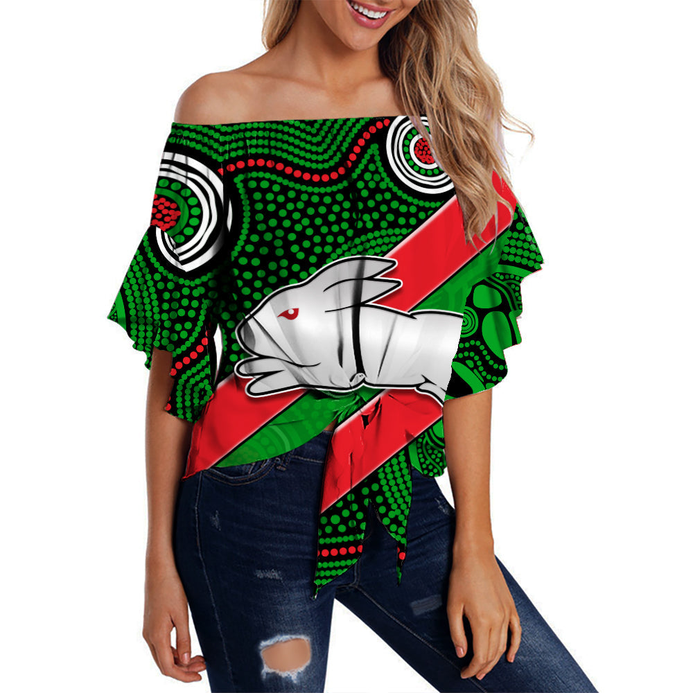 custom-personalised-rabbitohs-indigenous-off-shoulder-waist-wrap-top-brave