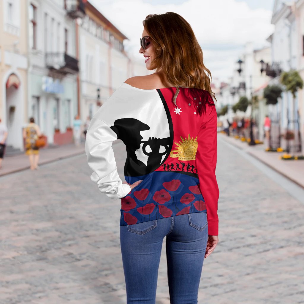 Anzac Day Women's Off Shoulder Sweater - We will remember Them - Vibe Hoodie