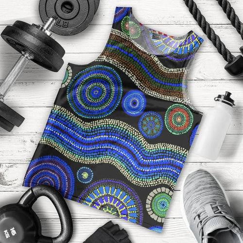 men-tank-top-aboriginal-dot-unique-style-blue