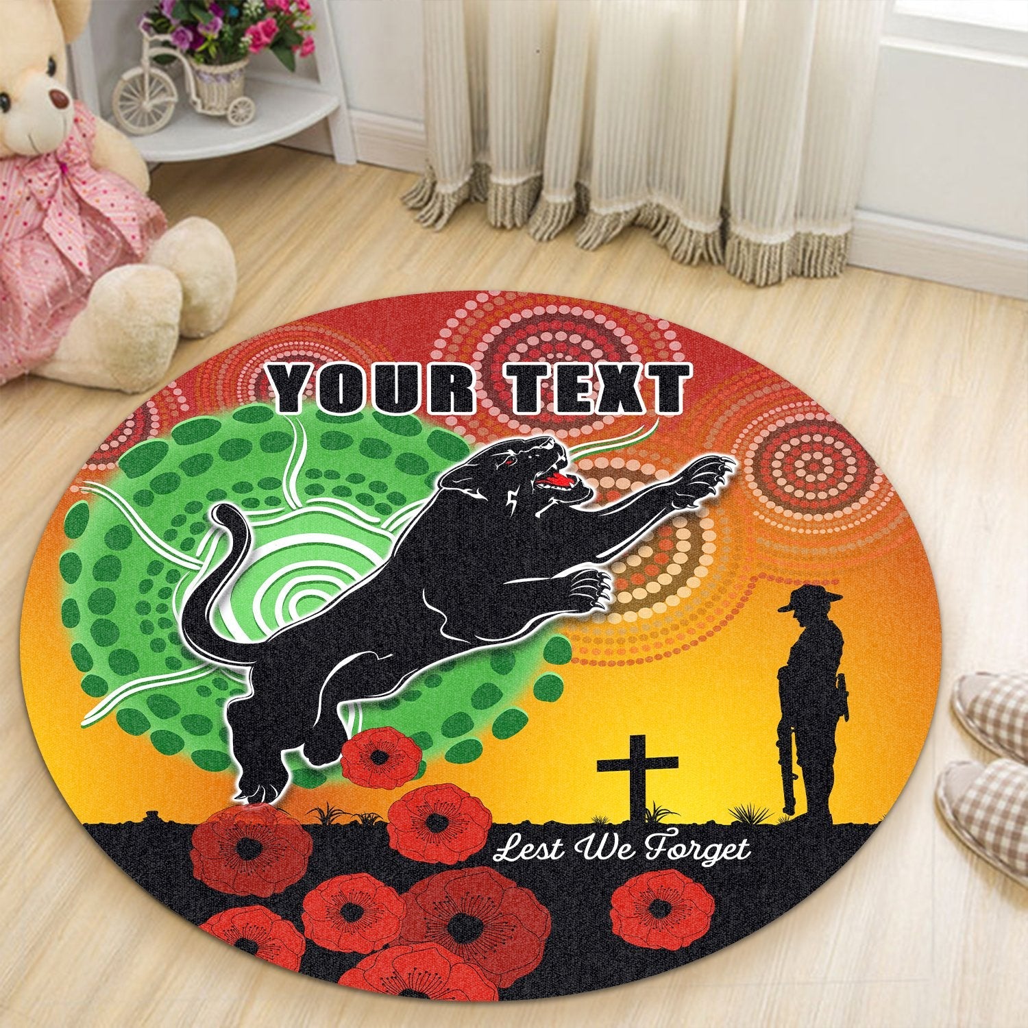 custom-personalised-panthers-anzac-day-round-carpet-mix-indigenous-lest-we-forget