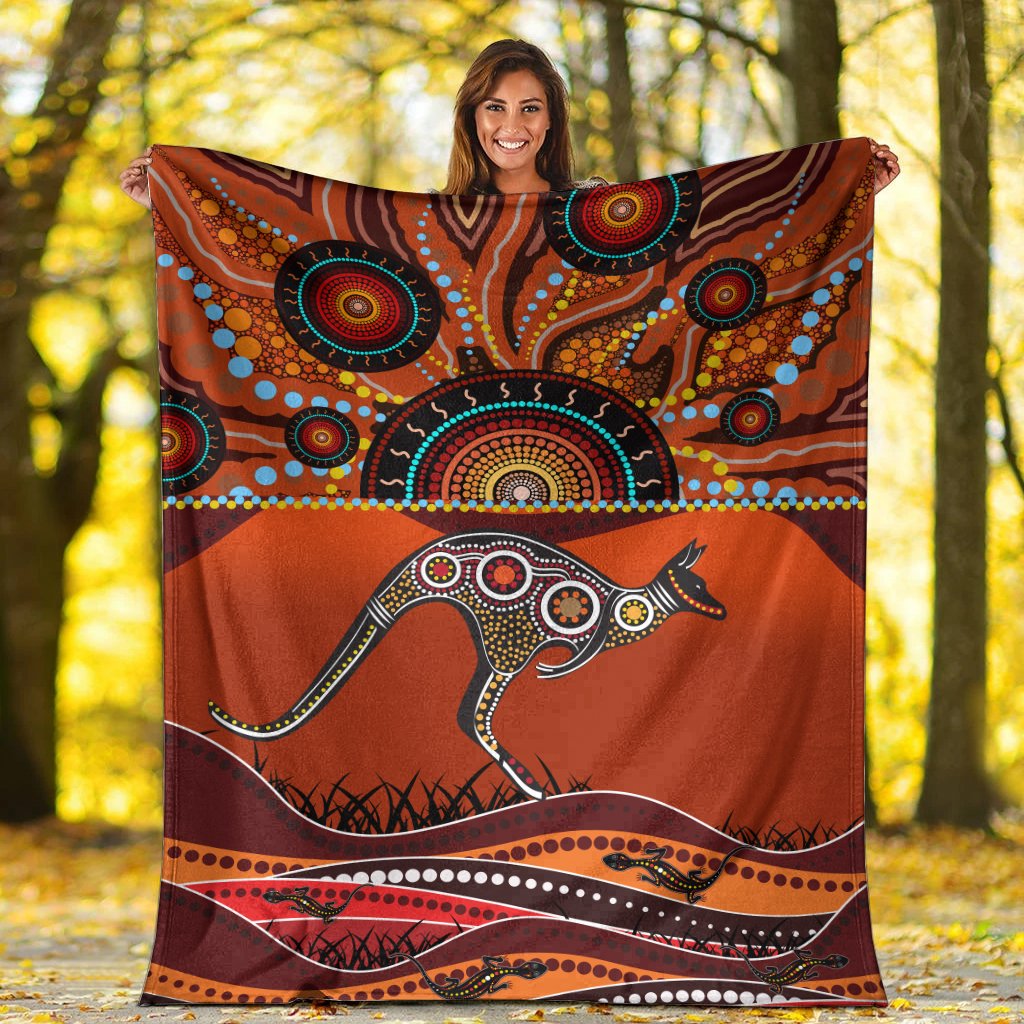 aboriginal-premium-blanket-kangaroo-with-dot-painting