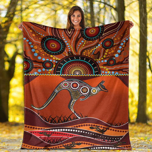 aboriginal-premium-blanket-kangaroo-with-dot-painting