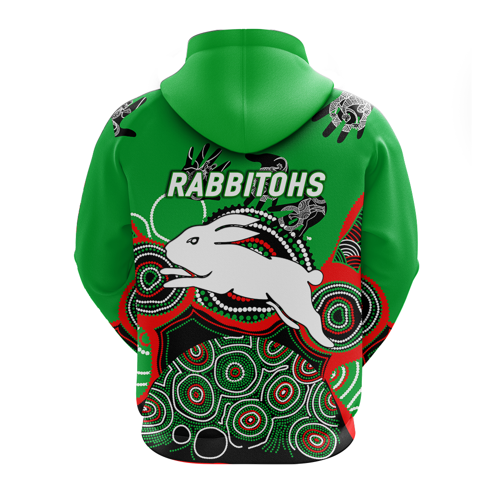 Rabbitohs Rugby Aboriginal Art Hoodie - LT12
