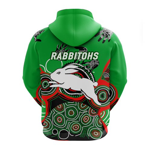 Rabbitohs Rugby Aboriginal Art Hoodie - LT12