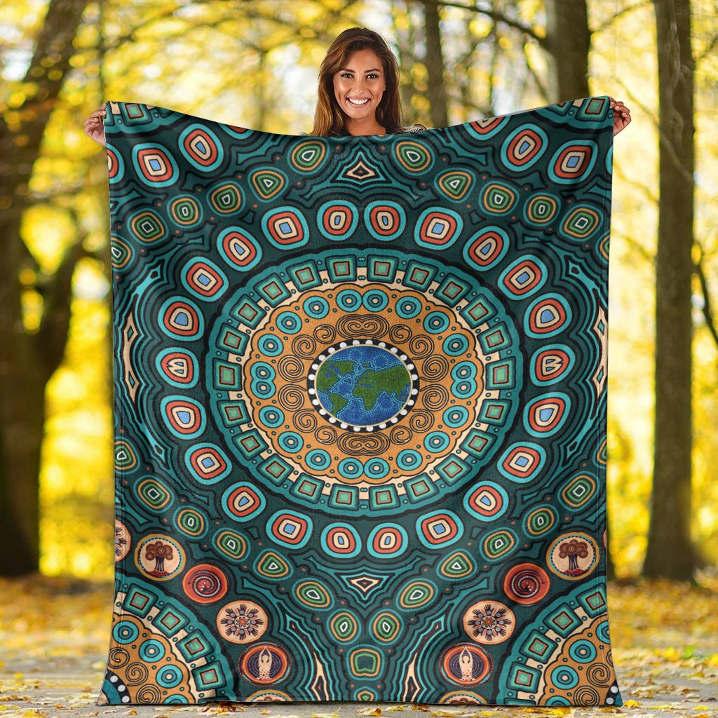 premium-blanket-aboriginal-green-dot-painting-with-earth