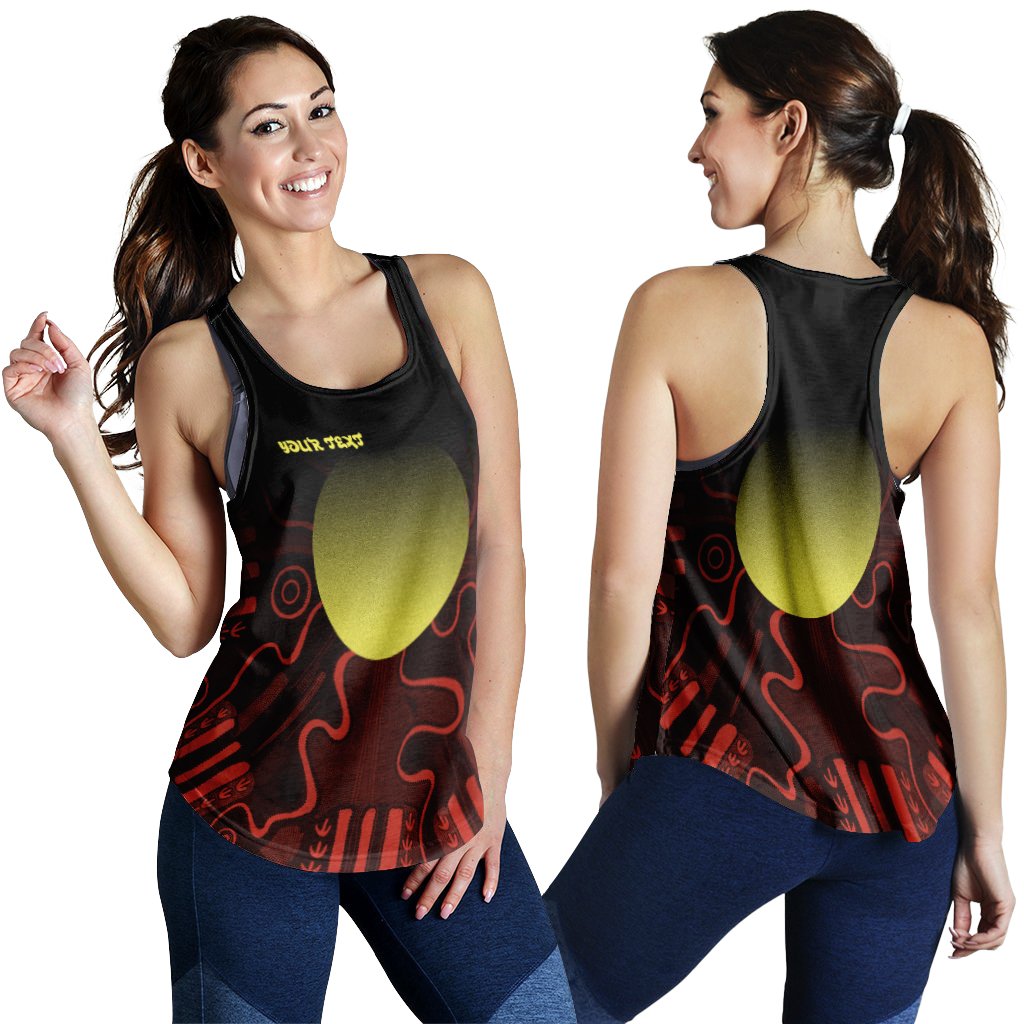 (Custom Text) Aboriginal Women's Racerback Tank - Indigenous Flag Grunge Style - Vibe Hoodie