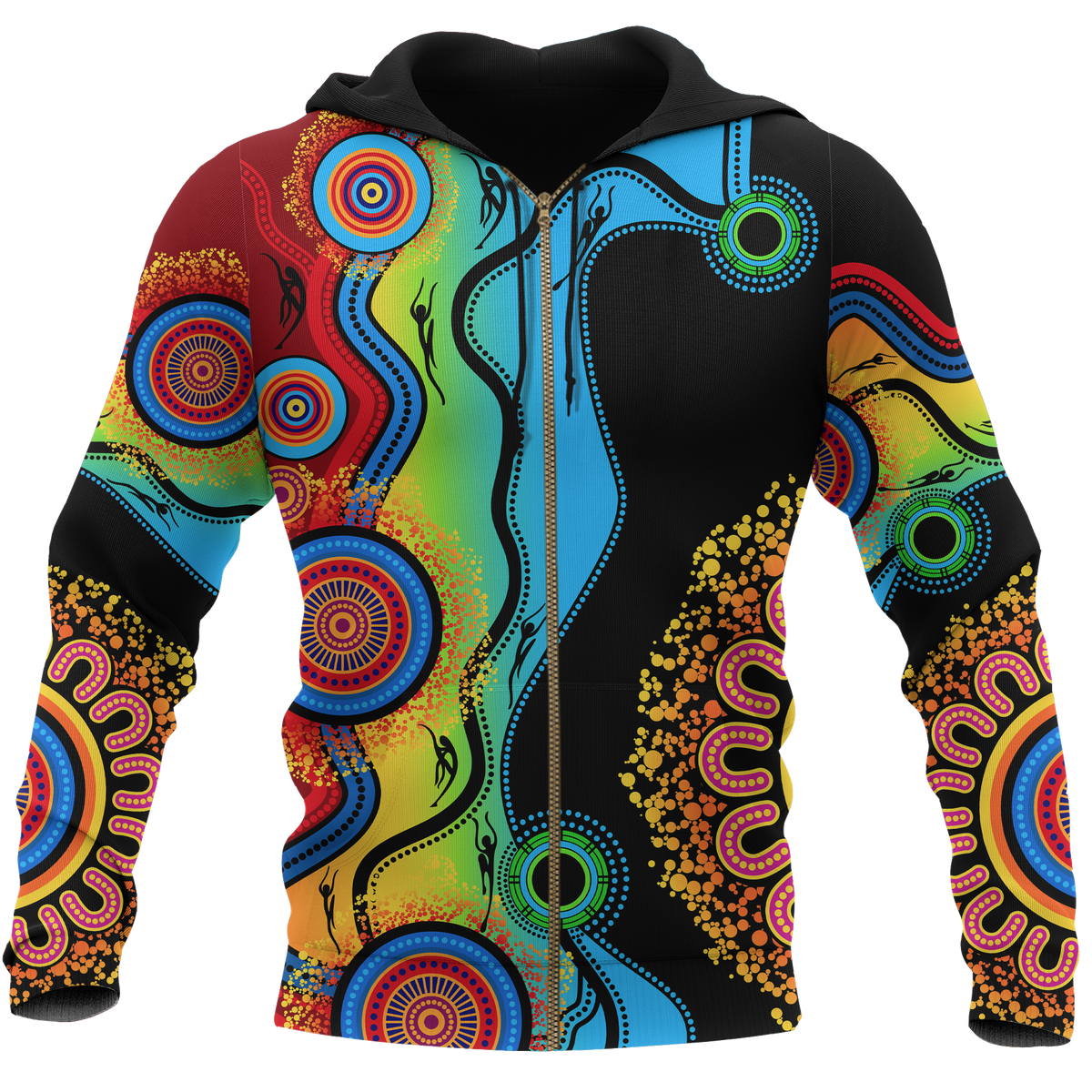 aboriginal-zip-up-hoodie-circle-dot-painting-flowers-patterns-blue-dream