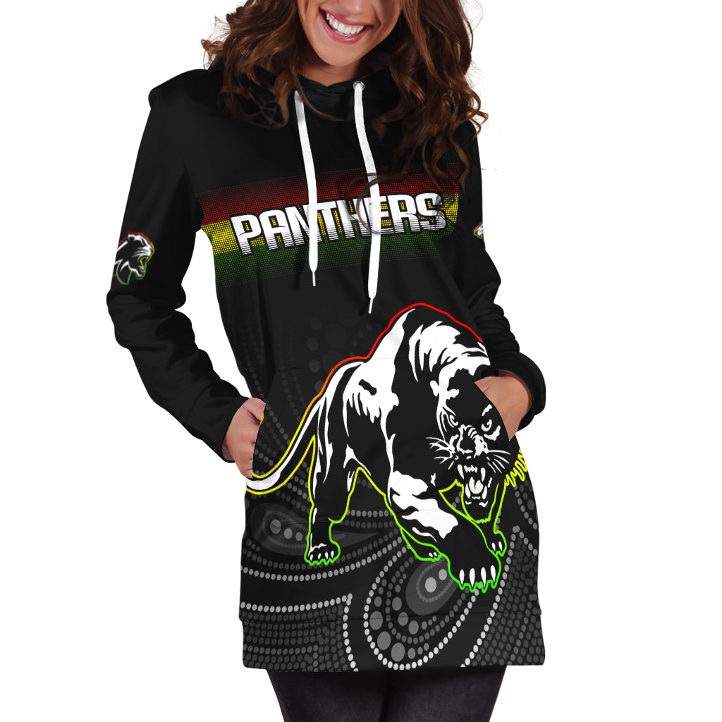 (Custom Personalised) Black Panthers Rugby League Aboriginal Hoodie Dress - LT2