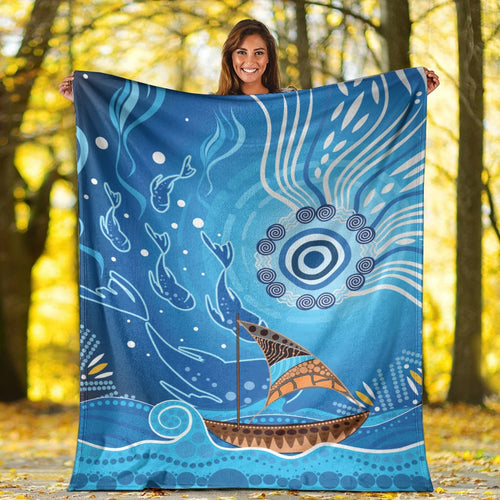 premium-blanket-aboriginal-view-sea-with-fish-and-boat